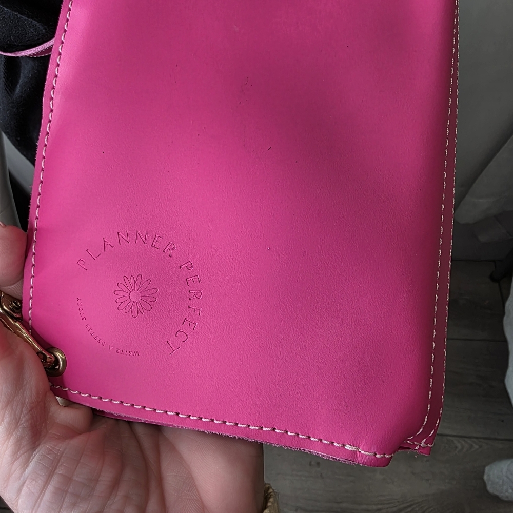 Planner Perfect Hot Pink Leather Everyday Traveler’s Notebook Crossbody Wallet - Picture 3 of 12